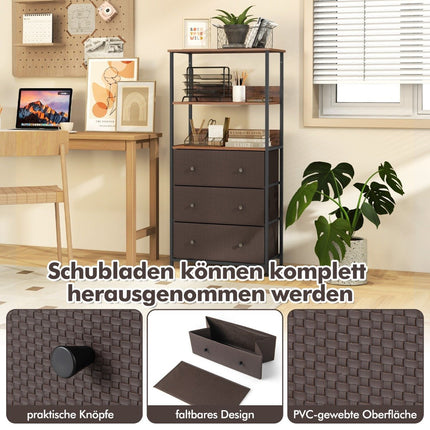 Knihovna se 3 zásuvkami a otevřenými policemi komoda skříňka 56.5 x 20 x 117cm