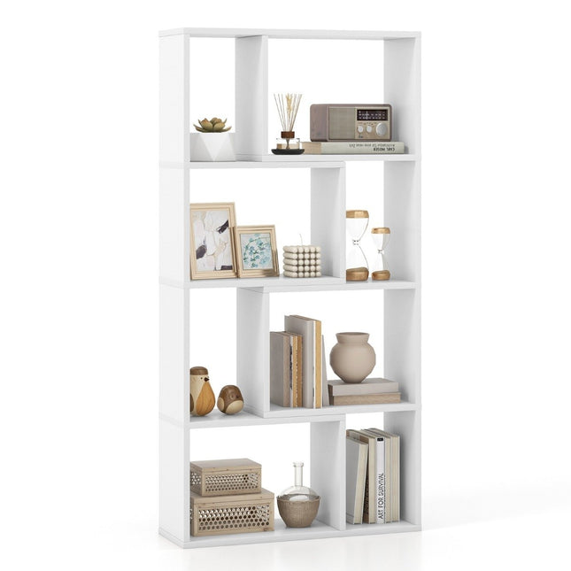Boekenkast met 4 niveaus, staande plank met 8 vakken, kubusplank, 60 x 20 x 120 cm, wit
