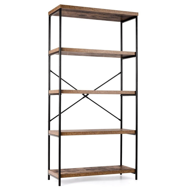 Boekenkast met 5 niveaus & metalen frame & industrieel design staande plank kantoorplank bruin