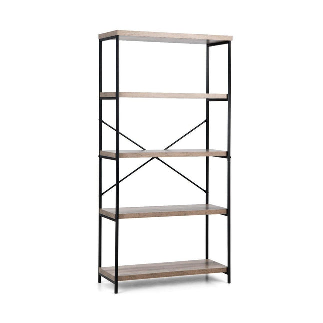 Boekenkast met 5 niveaus & metalen frame & industrieel design staande plank kantoorplank grijs