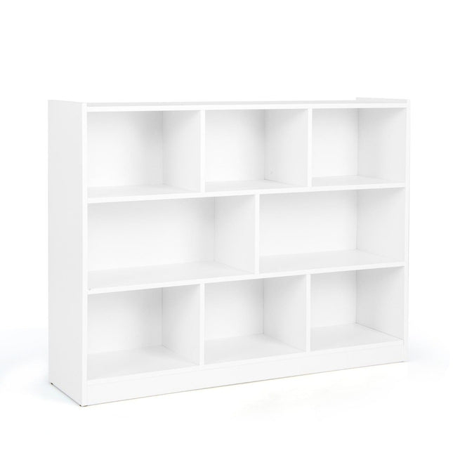 Boekenkast met 8 vakken, 3-laags staande plank voor woonkamer, 122 x 32 x 93 cm, wit