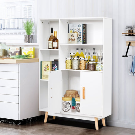 Knihovna s dvířky a otevřenými přihrádkami, knihovna, komoda, prádelník, stojací regál, 80 x 24 x 119 cm, bílá