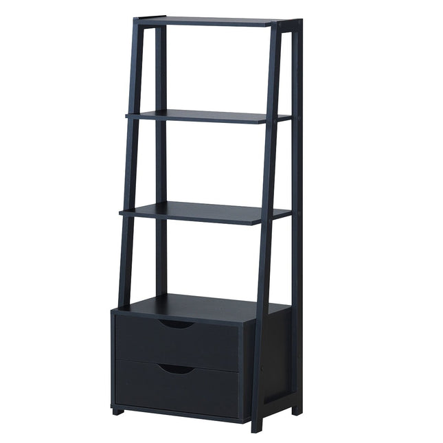 Bücherregal 4-stufig Modernes Holzregal Leiterregal mit Schubladen Badezimmerregal Schwarz