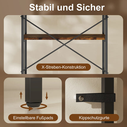 Knihovna, 5patrová, kovový rám, melamin, hnědá