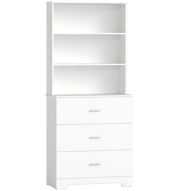 Boekenkast met 3 lades, 3 planken, wit, 79x39,5x180 cm