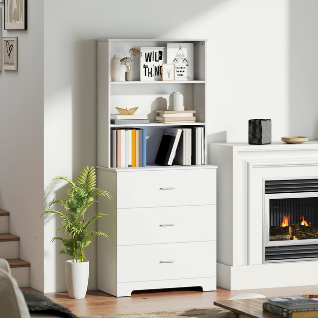 Boekenkast met 3 lades, 3 planken, wit, 79x39,5x180 cm
