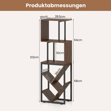 Knihovna se 3 otevřenými policemi, design stromu, 39.5x25x122cm