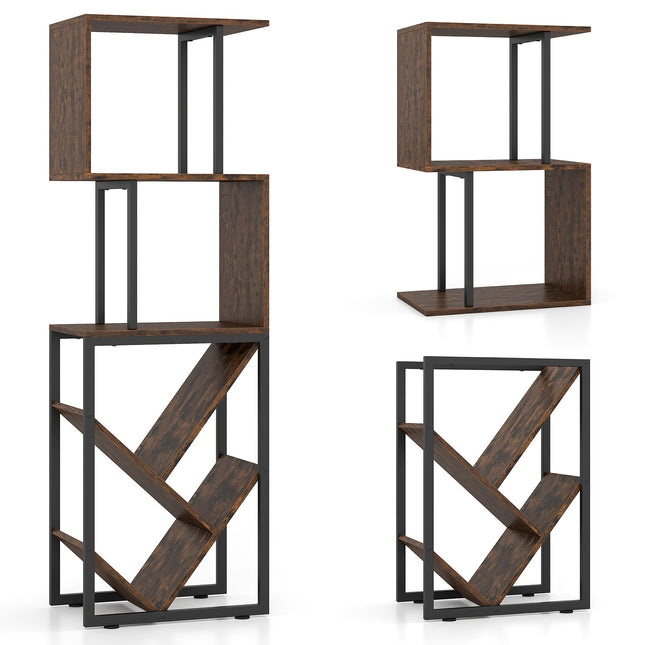 Boekenkast met 3 open planken, boommotief, 39,5 x 25 x 122 cm