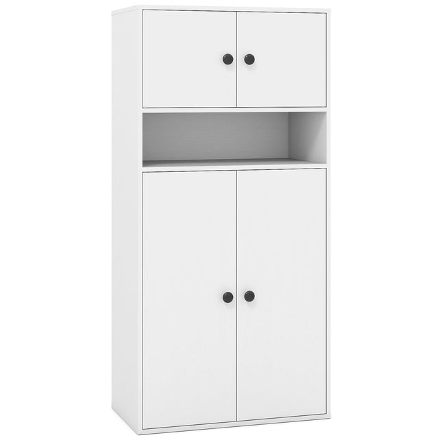 Boekenkast met 4 deuren, verstelbare plank, anti-kantelfunctie, wit