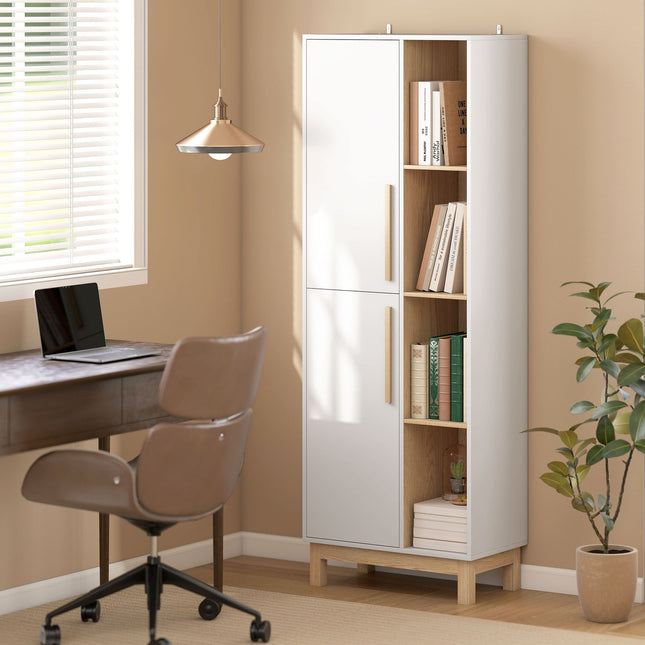 Boekenkast met 4 planken en 2 kasten, MDF, wit, 176 cm