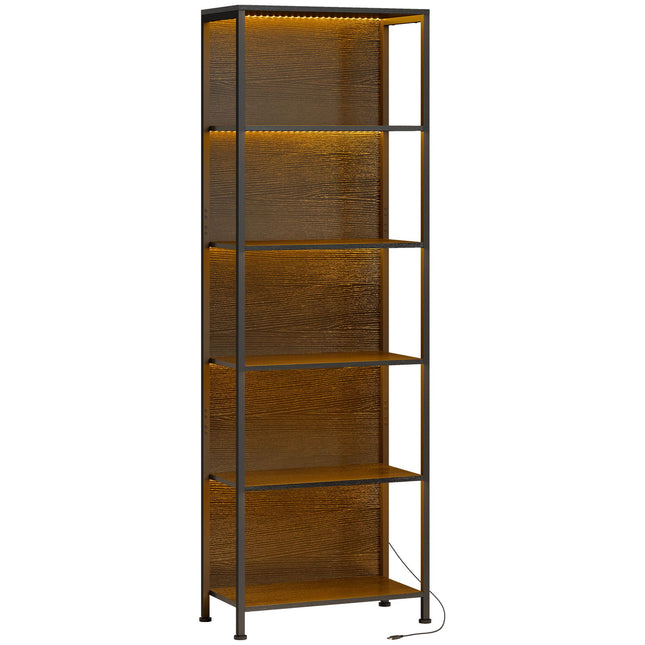 Bookshelf with 5 Shelves, LED Lighting, 7 Colors, Black