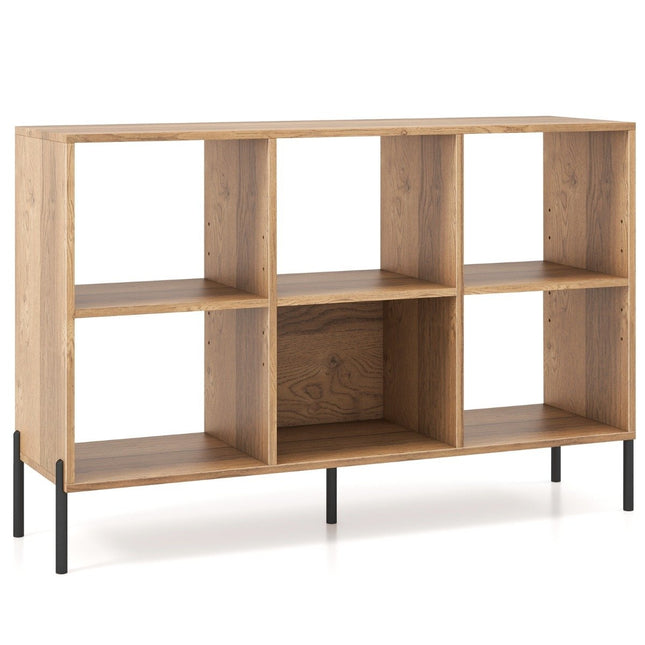 Boekenplank met 6 compartimenten, verhoogde metalen poten en verstelbare planken, opbergplank, natuurlijk