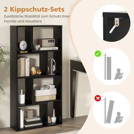 Bookshelf with 8 Compartments, 4 Tiers, 60x20x120 cm, Black
