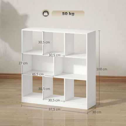 Knihovna s 8 policemi, 97.5 x 30 x 100 cm, bílá