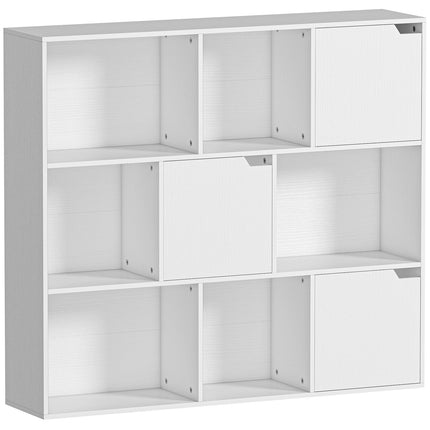 Knihovna s 9 kostkami, 3 dvířka, 6 otevřených polic, bílá