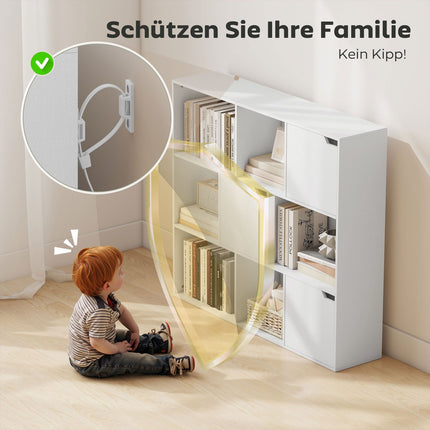 Knihovna s 9 kostkami, 3 dvířka, 6 otevřených polic, bílá