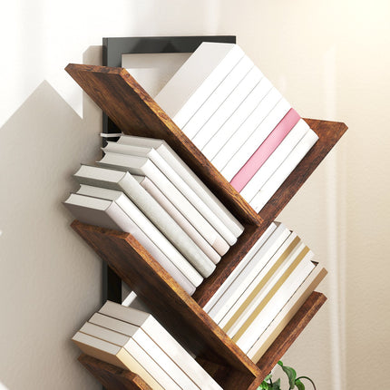 Knihovna 9patrová, design stromu, rustikální hnědá