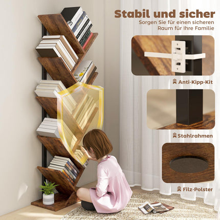 Knihovna 9patrová, design stromu, rustikální hnědá