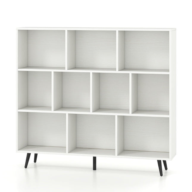 Boekenkast met vakken, 3 lagen, houten poten, 120 cm