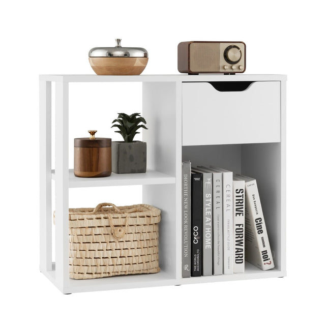 Boekenkast met lade en 3 planken, wit, 60x30x53 cm
