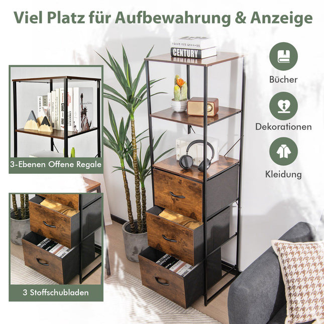 Boekenkast met lades, 6 planken, 43x39x156 cm, bruin