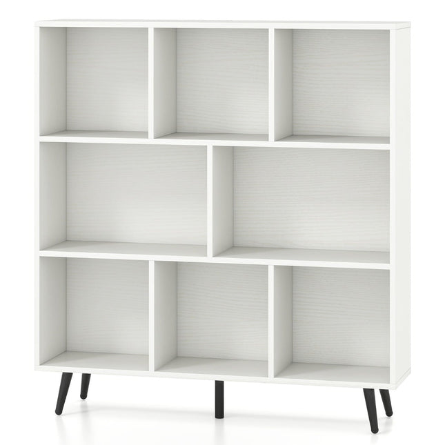 Boekenkast met planken, 3 niveaus, houten poten, 100 cm
