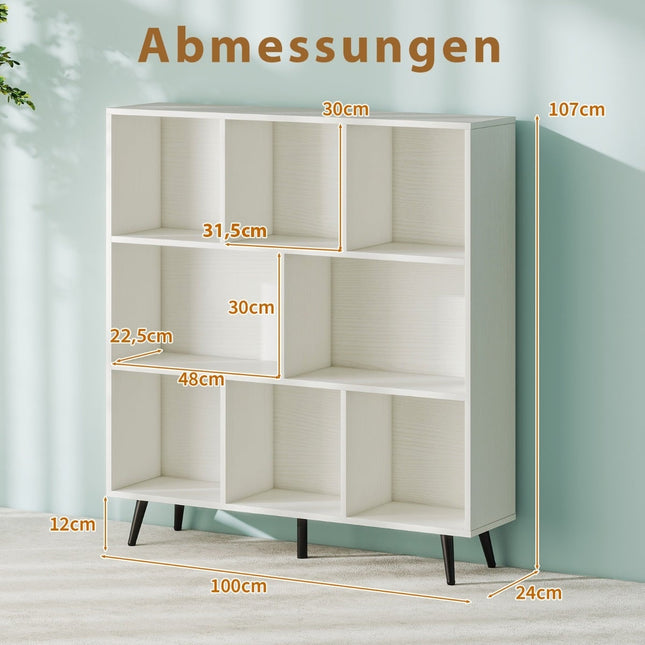 Boekenkast met planken, 3 niveaus, houten poten, 100 cm