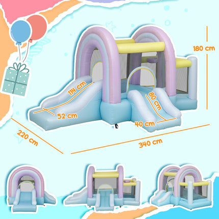 Inflatable bouncy castle with slide and basketball hoop for children