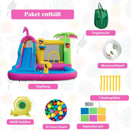 Skákací hrad s dmychadlem vodní park v motivu plameňáka 450 x 300 x 260 cm