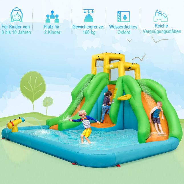 Skákací hrad s dmychadlem vodní park se dvěma skluzavkami 400 x 361 x 255 cm (s dmychadlem 480W)