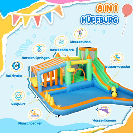 Inflatable bouncy castle with slide and water cannon, 3-8 years