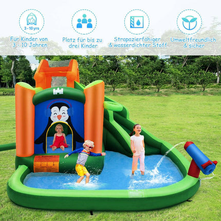 Skákací hrad se skluzavkou vodní park pro mokré i suché použití 370 x 300 x 190 cm zelený