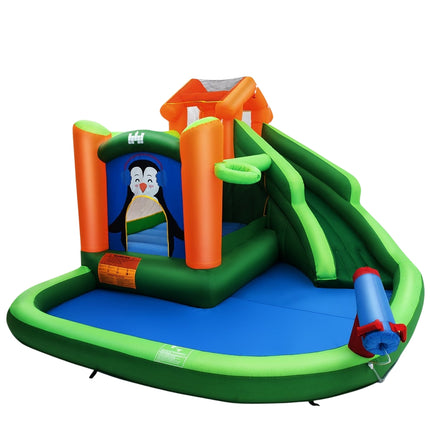 Skákací hrad se skluzavkou vodní park pro mokré i suché použití 370 x 300 x 190 cm zelený