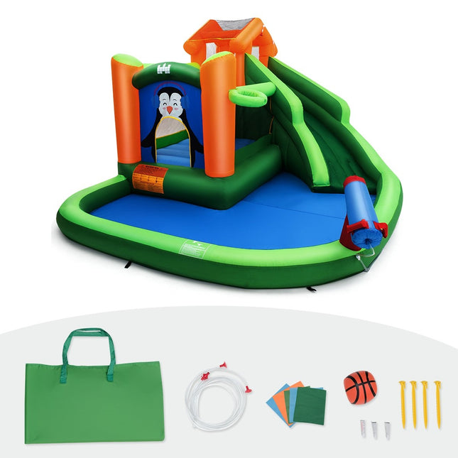 Bouncy castle with slide water park for wet & dry use 370 x 300 x 190 cm green