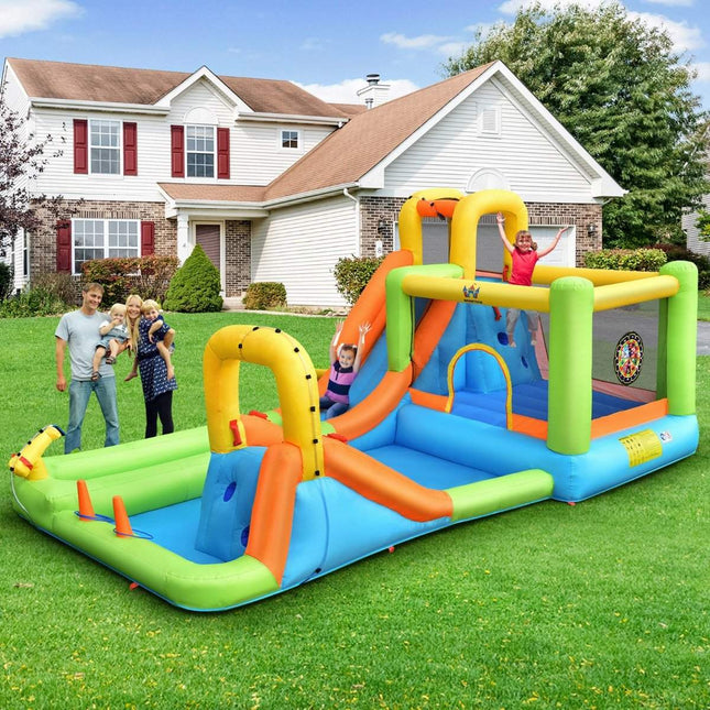 Bouncy castle with water park & 2 slides & climbing wall & basketball hoop 503 x 290 x 216 cm