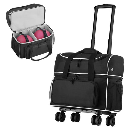 Bowling Ball Bag, 2-Ball Rolling Tote, Shoe Compartment
