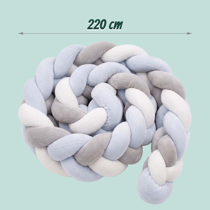 Pletený mantinel do postýlky, 220 cm – modrošedý