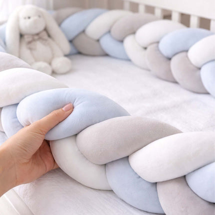Pletený mantinel do postýlky, 220 cm – modrošedý