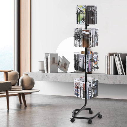 Brochure Display Rack, 4-Tier 32-Pocket Rotating Stand