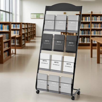 Brochure Display Rack, 4-Tier, Wheels, A4 Floor Stand