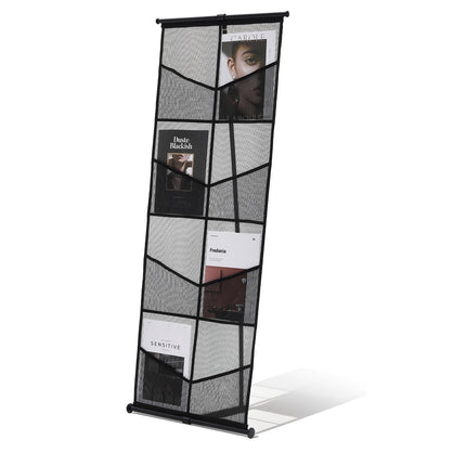 Brochure Display Stand, 4-Tier Mesh 8-Pocket With Bag