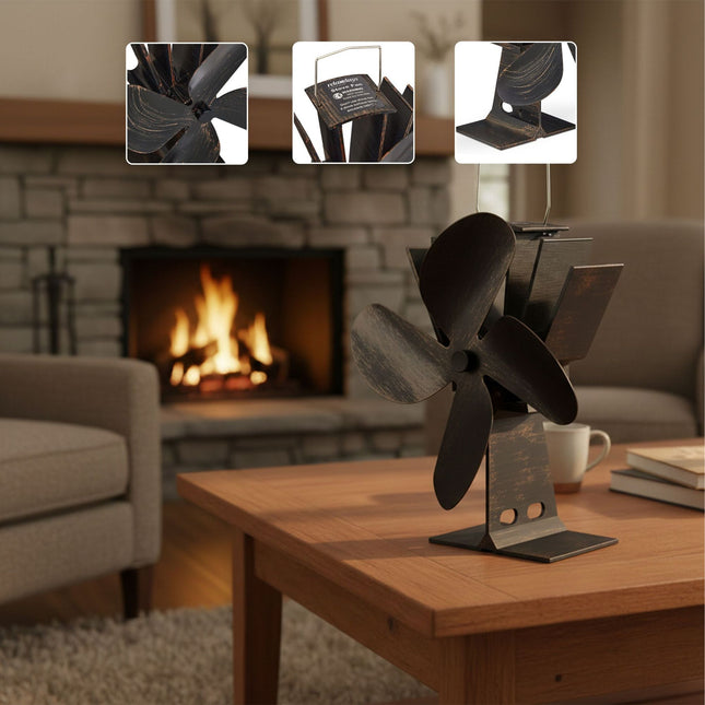 Ventilátor na kamna bez elektřiny, bronzová barva