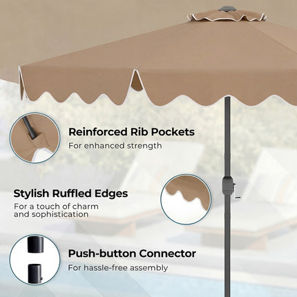 Brown 270cm Ruffled Parasol with Hand Crank & Tilt