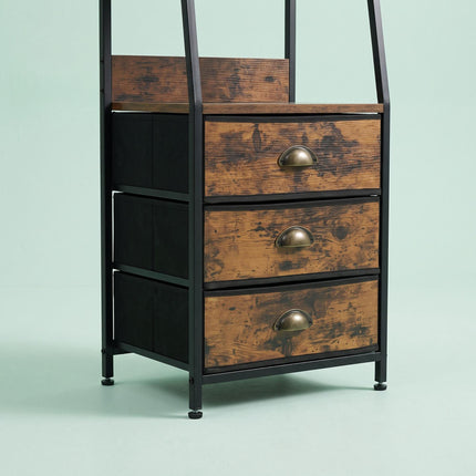 Brown 3-Drawer Fabric Chest with Shelves, Metal Frame