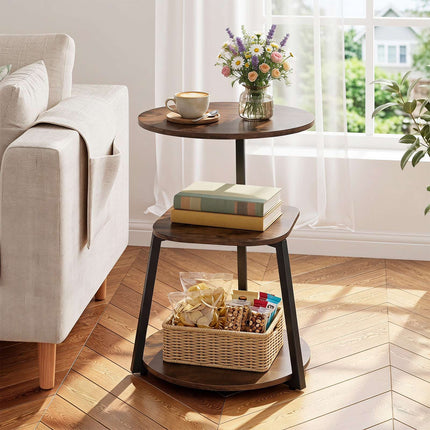 Brown 3-Tier Side Table with Metal Frame, 42.5x61 cm
