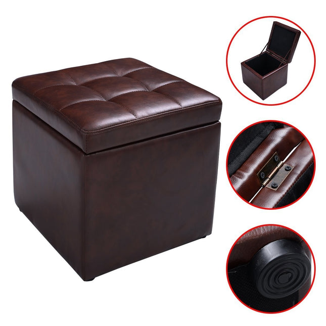 Hnědý kožený úložný taburet – skládací, nosnost 200kg