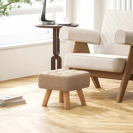 Brown Linen-Look Footstool, Padded, 110 kg Capacity