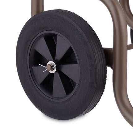 Brown wood cart with rubber tires