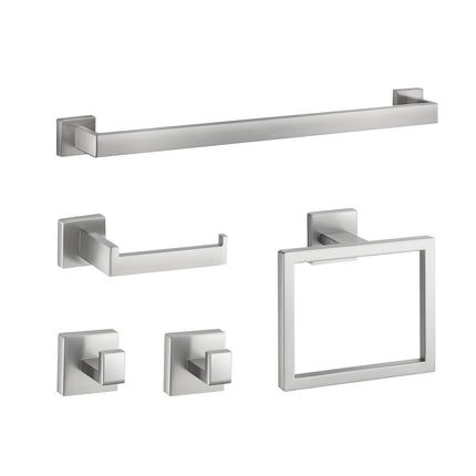 Brushed Nickel Bathroom Hardware Set, 5-Piece, 24-Inch Bar
