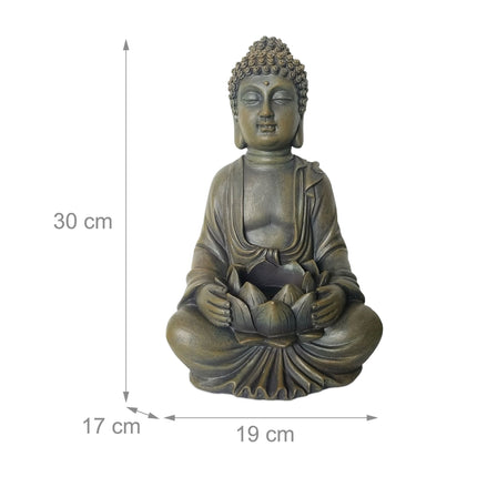 Socha Buddhy 30cm s lotosem, polyresin odolný povětrnosti